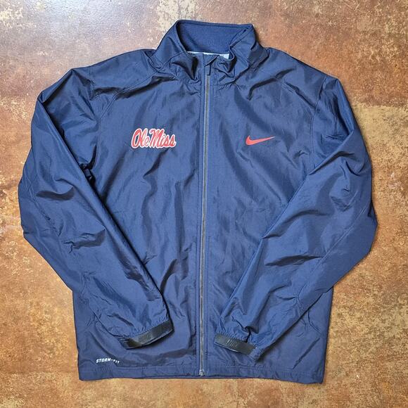 Ole Miss Rebels Nike Storm-Fit Jacket Men Medium Navy Full Zip Logo Windbreaker - Picture 1 of 12